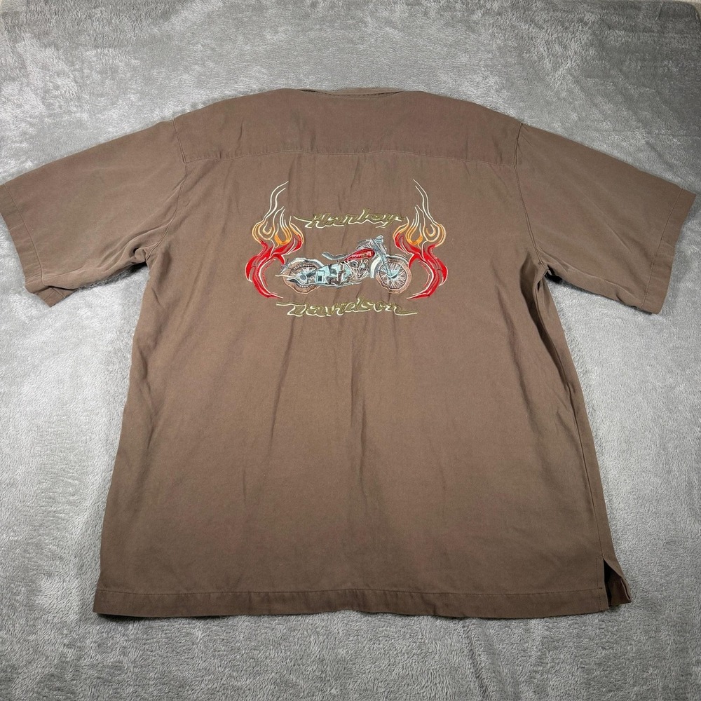 Tommy Bahama Harley Davidson Shirt Mens 2XL Silk Embroidered SS Button Up